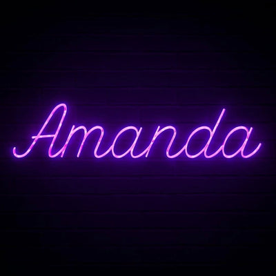 Amanda name neon sign glowing against a dark background, used as wall decor – Neon.Outshine