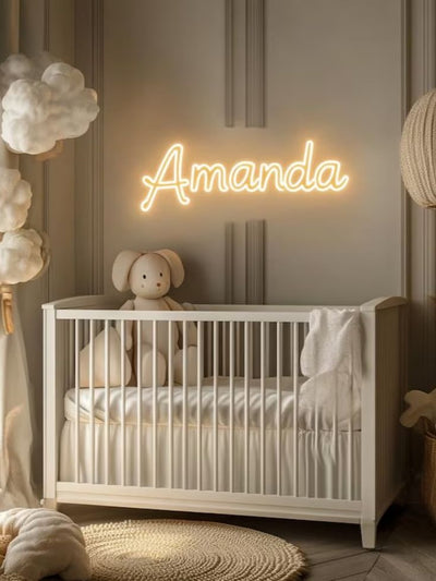 Amanda name neon sign glowing against a dark background - Neon.Outshine 