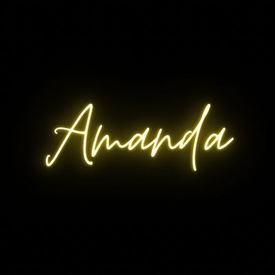Amanda name neon sign glowing against a dark background, used as wall decor – Neon.Outshine