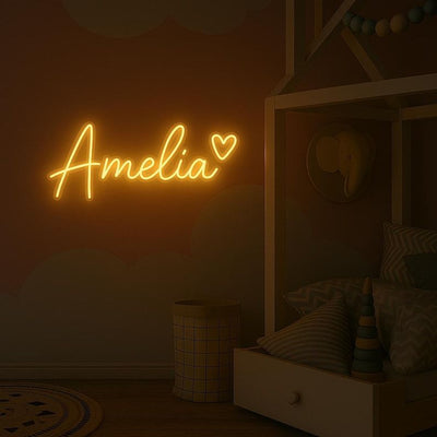 Amelia Name Neon sign by Neon.Outshine - adding a warm, elegant touch to a contemporary bedroom wall.