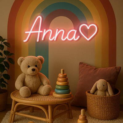 Anna' Name Neon sign in glowing script font, wall-mounted – Neon.Outshine