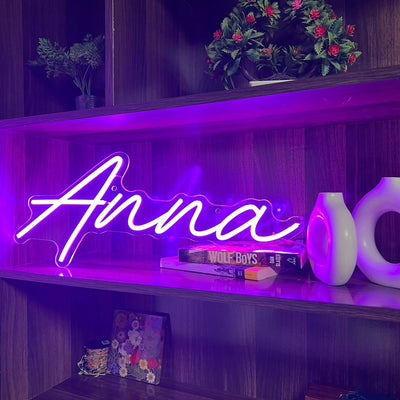 Anna' Name Neon sign in glowing script font, wall-mounted – Neon.Outshine