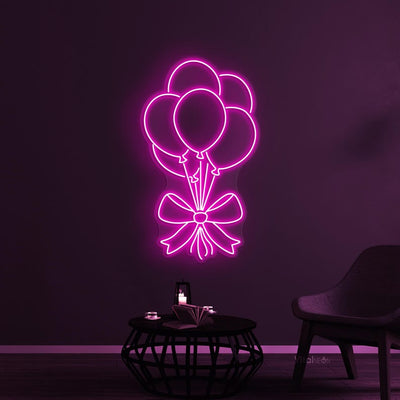Balloons neon sign in bright LED colors, shaped like party balloons and mounted on clear acrylic – festive wall decor by Neon.Outshine.