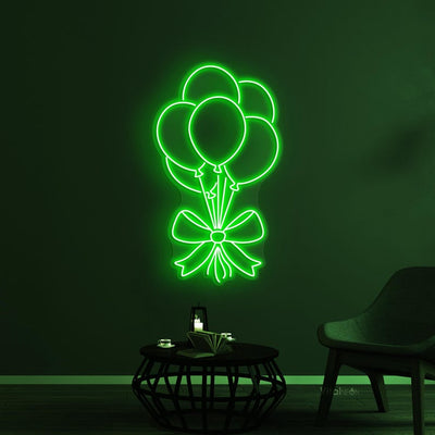 Balloons neon sign in bright LED colors, shaped like party balloons and mounted on clear acrylic – festive wall decor by Neon.Outshine.