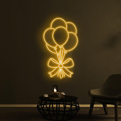 Balloons neon sign in bright LED colors, shaped like party balloons and mounted on clear acrylic – festive wall decor by Neon.Outshine.
