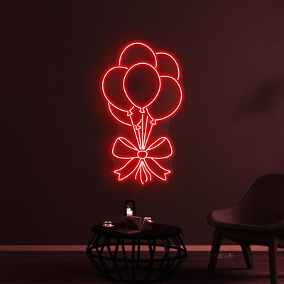 Balloons neon sign in bright LED colors, shaped like party balloons and mounted on clear acrylic – festive wall decor by Neon.Outshine.