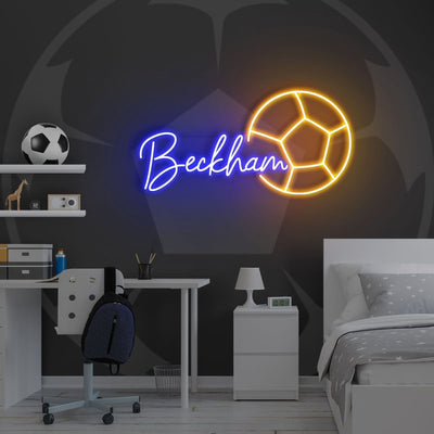 Beckham' name sign in vibrant purple LED lights on a clear acrylic backing – Neon.Outshine