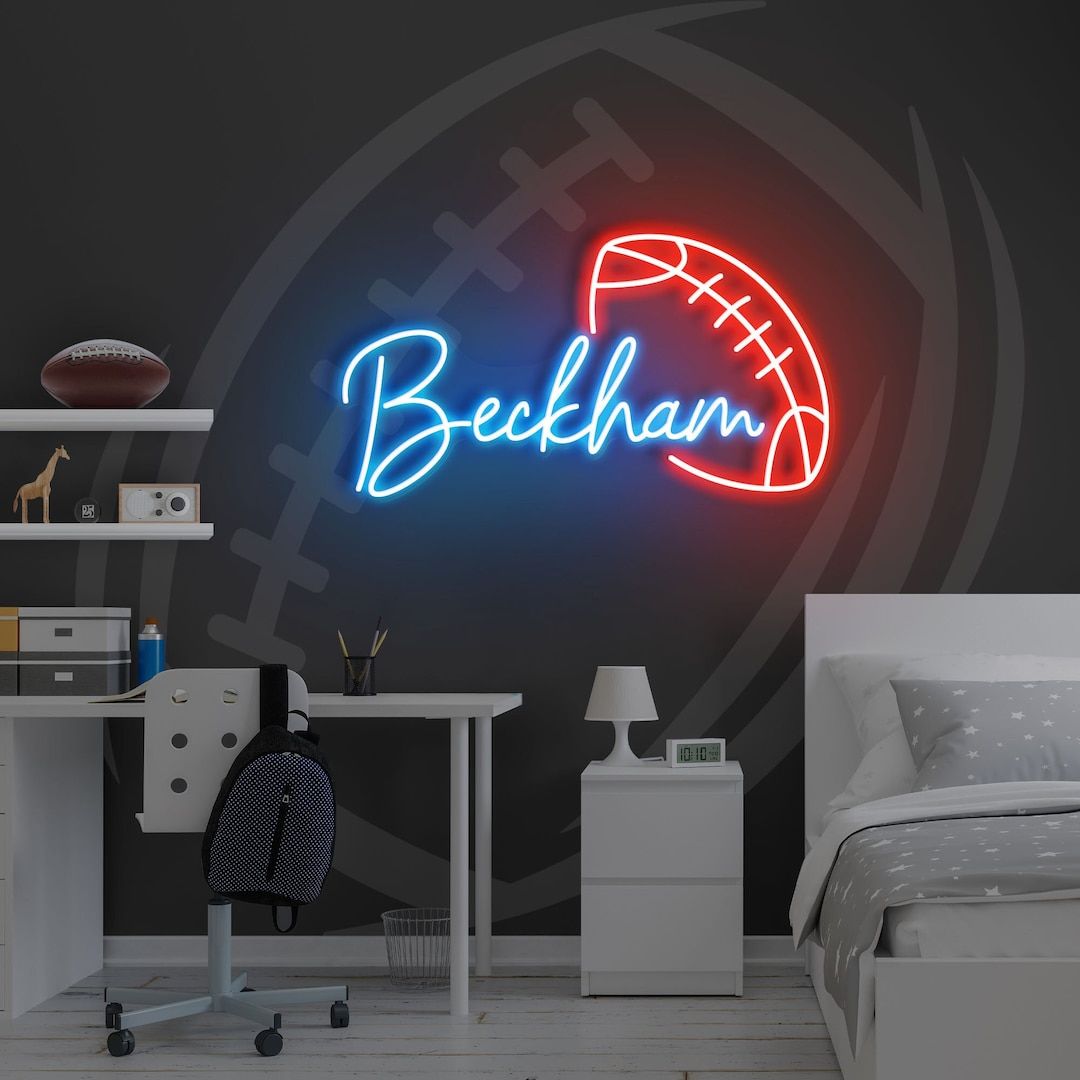 Beckham' name sign in vibrant purple LED lights on a clear acrylic backing – Neon.Outshine