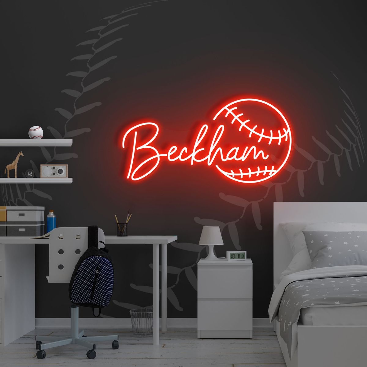 Beckham' name sign in vibrant purple LED lights on a clear acrylic backing – Neon.Outshine
