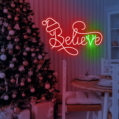 Believe Christmas Neon Sign by Neon.Outshine glowing warmly in festive LED light, inspiring hope and joy in holiday décor.”