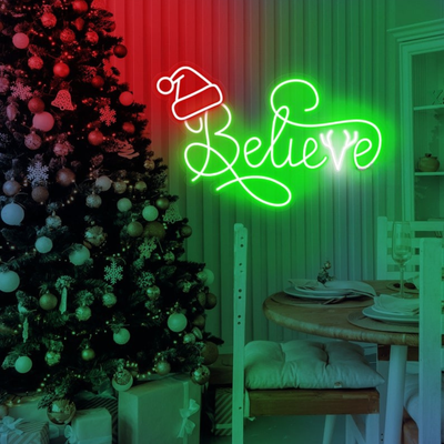 Believe Christmas Neon Sign by Neon.Outshine glowing warmly in festive LED light