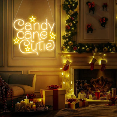 Candy Cane Cutie LED Christmas Neon Sign by Neon.Outshine glowing in red and white holiday colors.