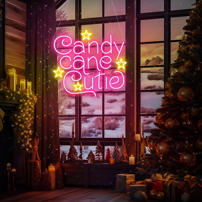Candy Cane Cutie LED Christmas Neon Sign by Neon.Outshine glowing in red and white holiday colors.