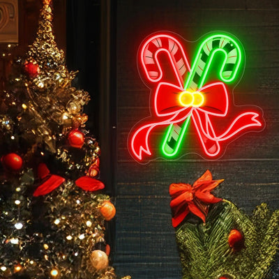 Candy Cane UV Printed Christmas LED Neon Sign by Neon.Outshine –  with detailed UV-printed candy cane design for holiday décor.