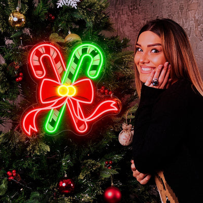 Candy Cane UV Printed Christmas LED Neon Sign by Neon.Outshine –  with detailed UV-printed candy cane design for holiday décor.