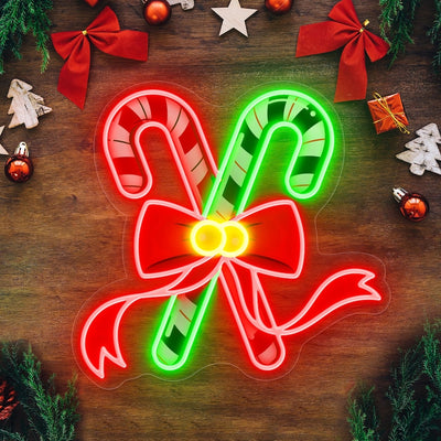 Candy Cane UV Printed Christmas LED Neon Sign by Neon.Outshine –  with detailed UV-printed candy cane design for holiday décor.