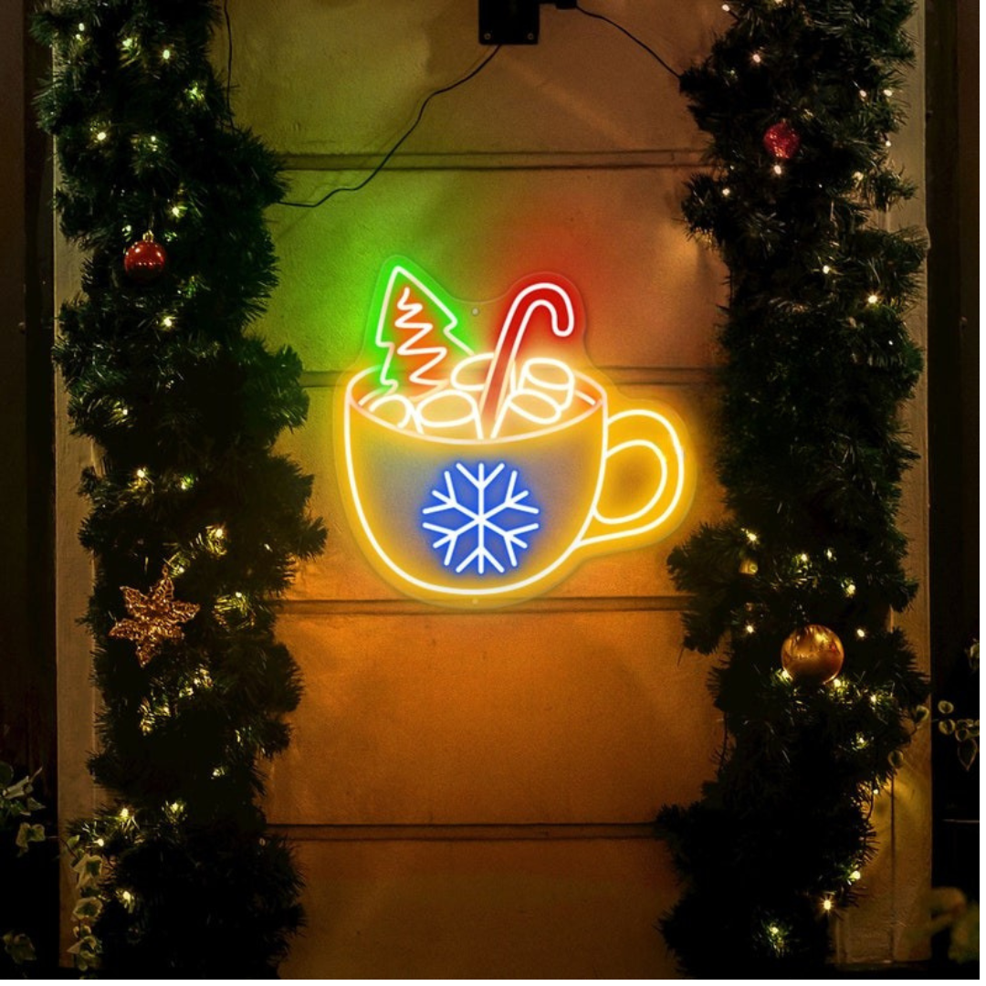 Christmas Coffee Mug Neon Sign by Neon.Outshine glowing in festive colors, adding warmth to seasonal décor.