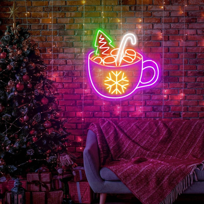 Christmas Coffee Mug Neon Sign by Neon.Outshine glowing in festive colors, adding warmth to seasonal décor.