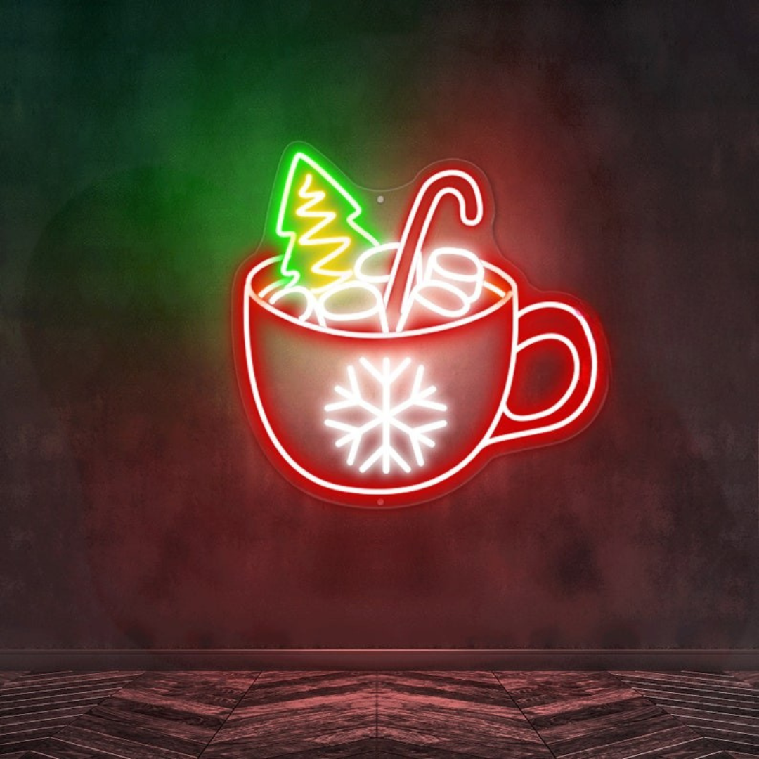 Christmas Coffee Mug Neon Sign by Neon.Outshine glowing in festive colors, adding warmth to seasonal décor.