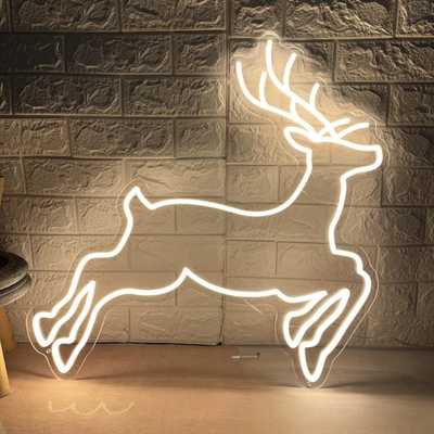 Christmas Deer Neon Sign by Neon.Outshine – glowing LED neon light featuring a graceful deer silhouette for festive holiday décor.