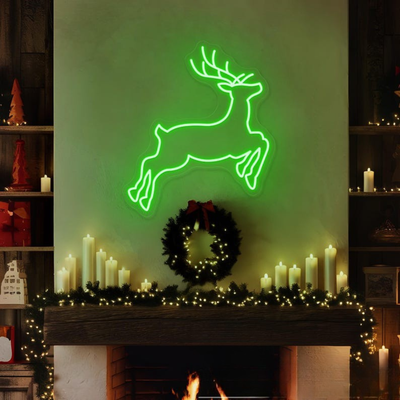 Christmas Deer Neon Sign by Neon.Outshine – glowing LED neon light featuring a graceful deer silhouette for festive holiday décor.