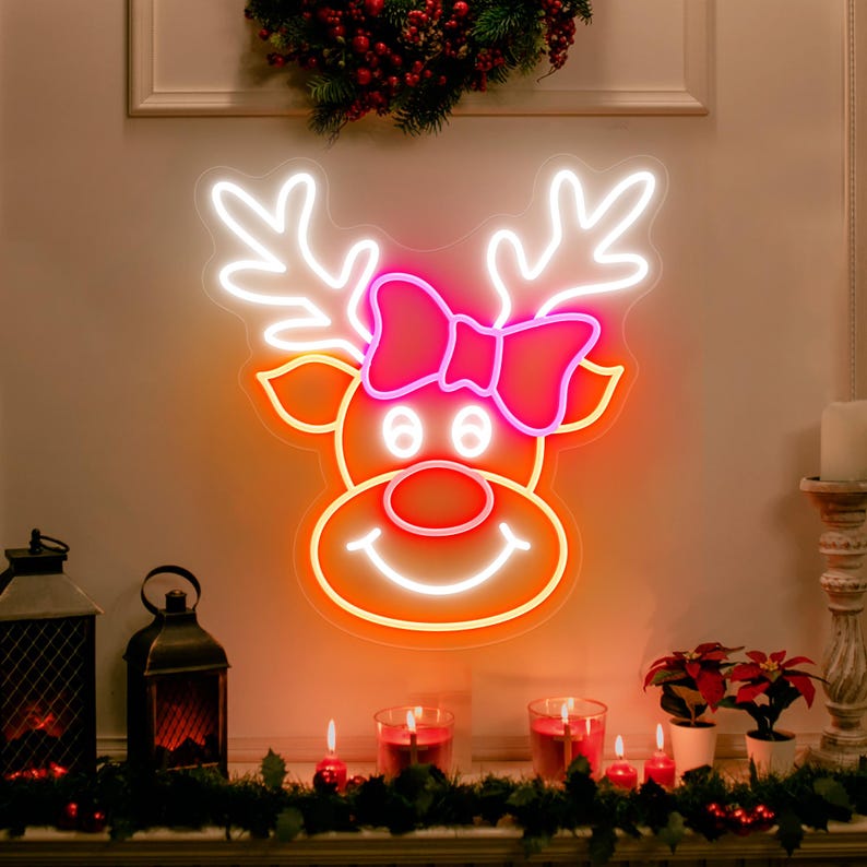 Christmas Elk Deer LED Sign by Neon.Outshine glowing warmly for festive holiday décor.