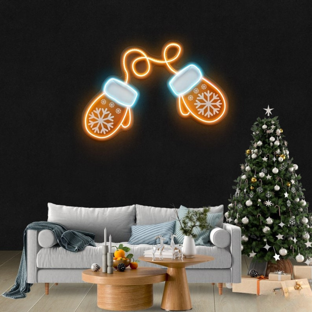 Christmas Gloves Neon Sign by Neon.Outshine –  glowing winter gloves for cheerful Christmas décor