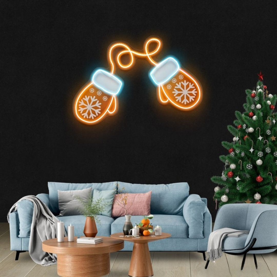Christmas Gloves Neon Sign by Neon.Outshine –  glowing winter gloves for cheerful Christmas décor