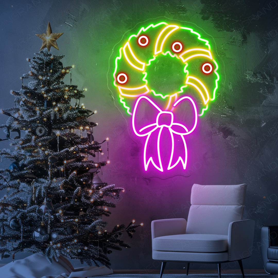 Christmas Mistletoe Neon Sign by Neon.Outshine glowing in festive colors for holiday décor.