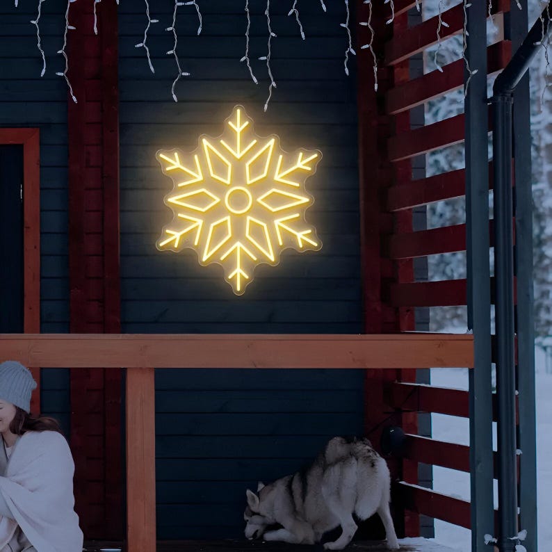Christmas Snowflake LED Neon Sign by Neon.Outshine glowing in cool white light, perfect for winter and holiday decorations.”
