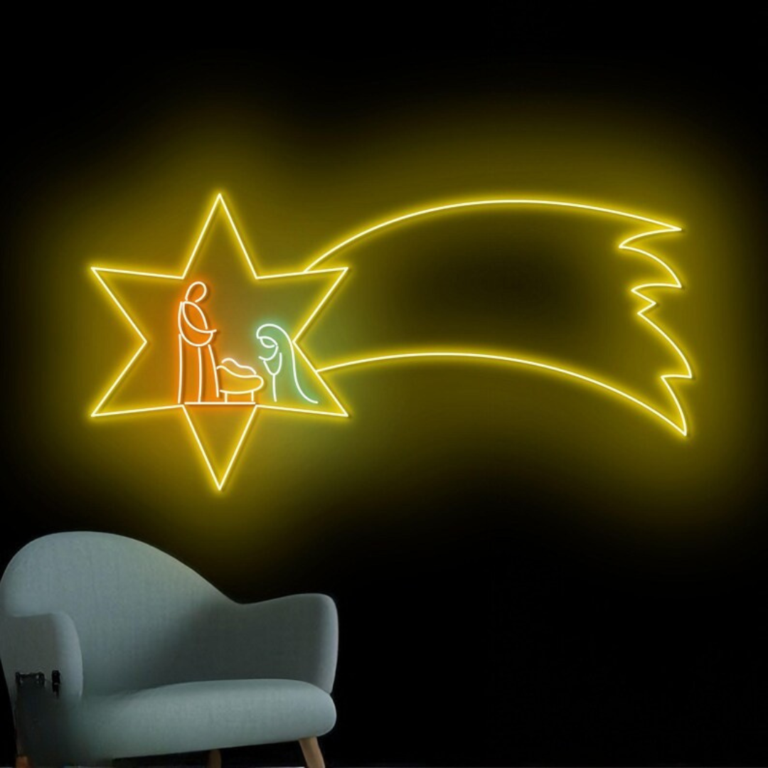Christmas Star Neon Sign by Neon.Outshine – glowing LED neon light shaped like a bright Christmas star for festive holiday décor.