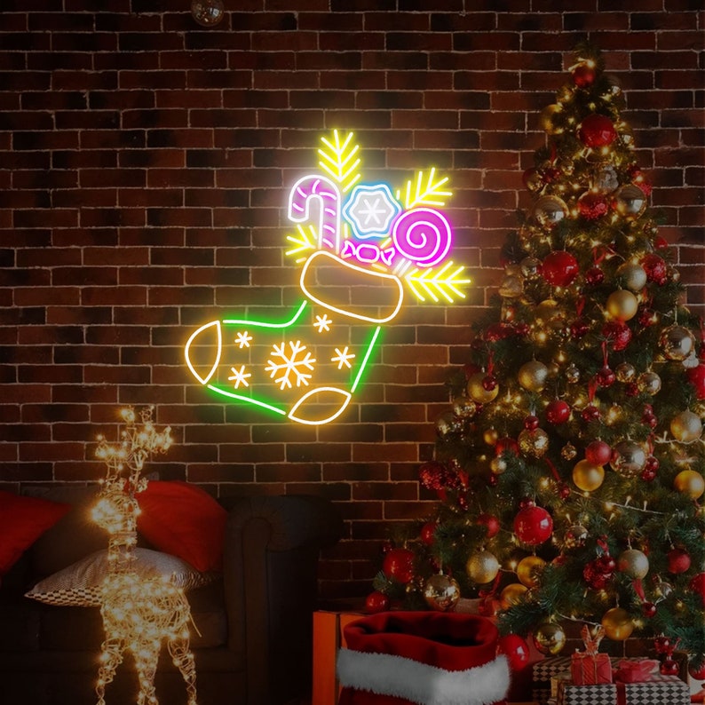 Christmas Stocking Neon Sign by Neon.Outshine –  with glowing holiday accents for Christmas décor.