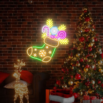Christmas Stocking Neon Sign by Neon.Outshine –  with glowing holiday accents for Christmas décor.