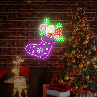 Christmas Stocking Neon Sign by Neon.Outshine –  with glowing holiday accents for Christmas décor.