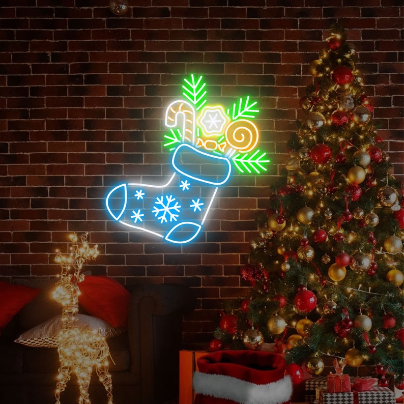 Christmas Stocking Neon Sign by Neon.Outshine –  with glowing holiday accents for Christmas décor.