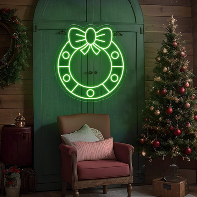 Christmas Wreath Neon Sign by Neon.Outshine glowing in festive colors for holiday décor.