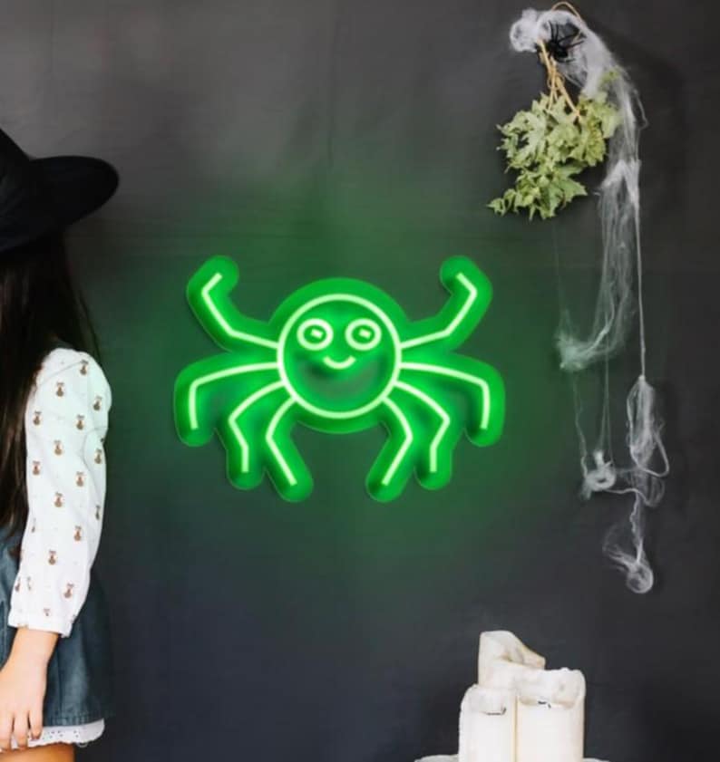 Cute Spider Halloween Neon Sign by Neon.Outshine - glowing in bright LED neon lights 