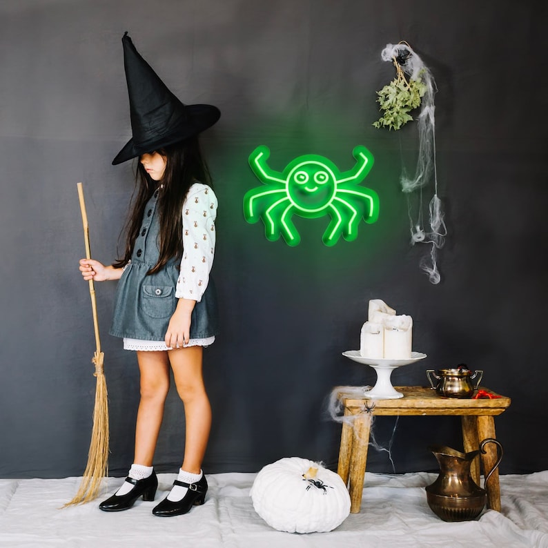 Cute Spider Halloween Neon Sign by Neon.Outshine - glowing in bright LED neon lights 