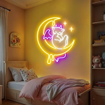 Devil Cat Moon Halloween Neon Sign by Neon.Outshine  - ideal for spooky seasonal décor and party displays.