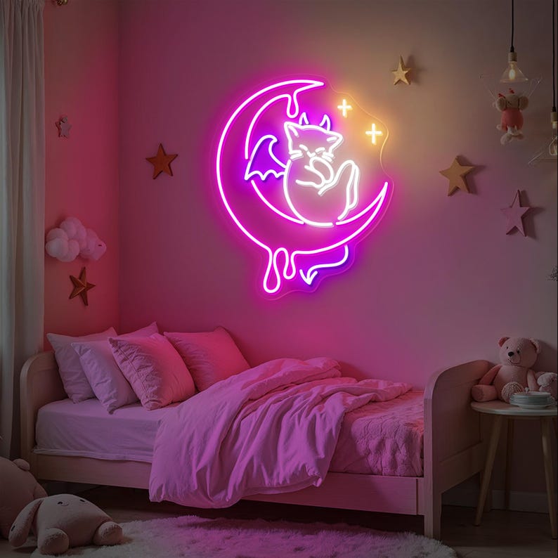 Devil Cat Moon Halloween Neon Sign by Neon.Outshine  - ideal for spooky seasonal décor and party displays.