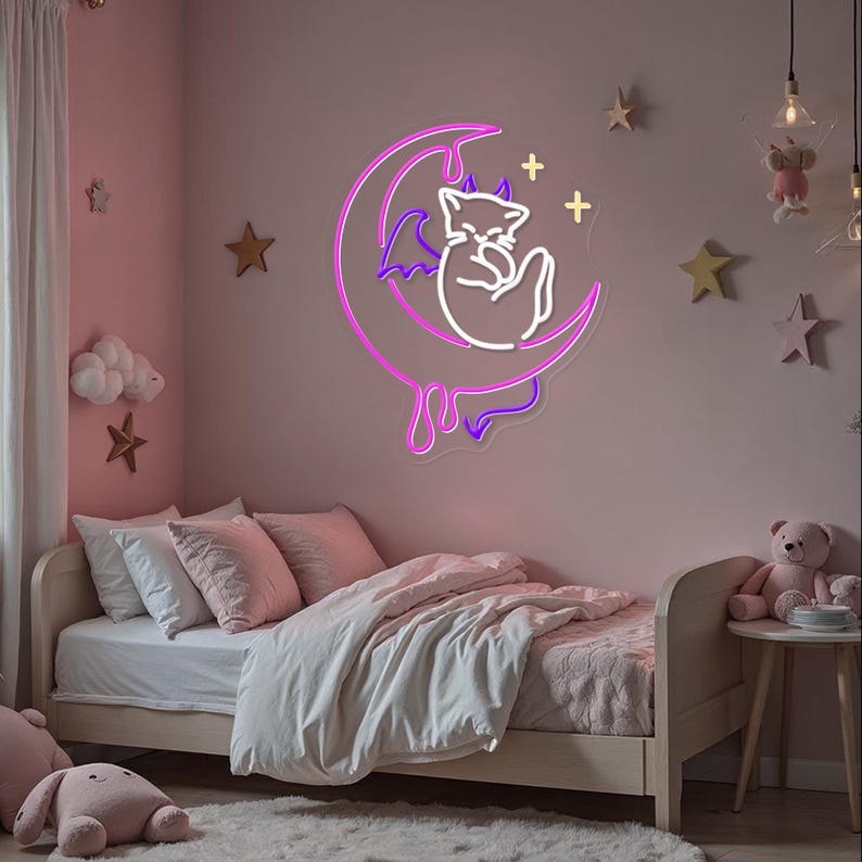 Devil Cat Moon Halloween Neon Sign by Neon.Outshine  - ideal for spooky seasonal décor and party displays.