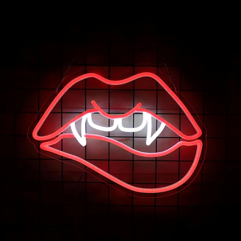 Devil’s Teeth and Lips Neon Sign  by Neon.Outshine – perfect LED wall art for Halloween