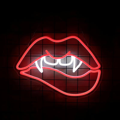 Devil’s Teeth and Lips Neon Sign  by Neon.Outshine – perfect LED wall art for Halloween