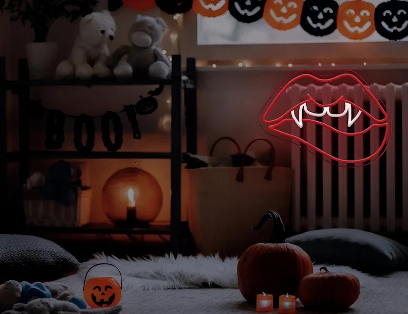 Devil’s Teeth and Lips Neon Sign  by Neon.Outshine – perfect LED wall art for Halloween