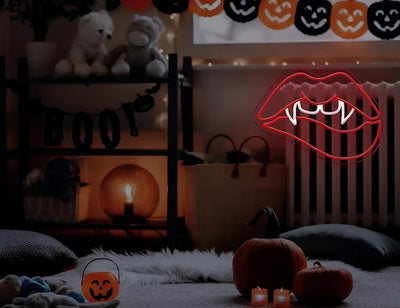 Devil’s Teeth and Lips Neon Sign  by Neon.Outshine – perfect LED wall art for Halloween
