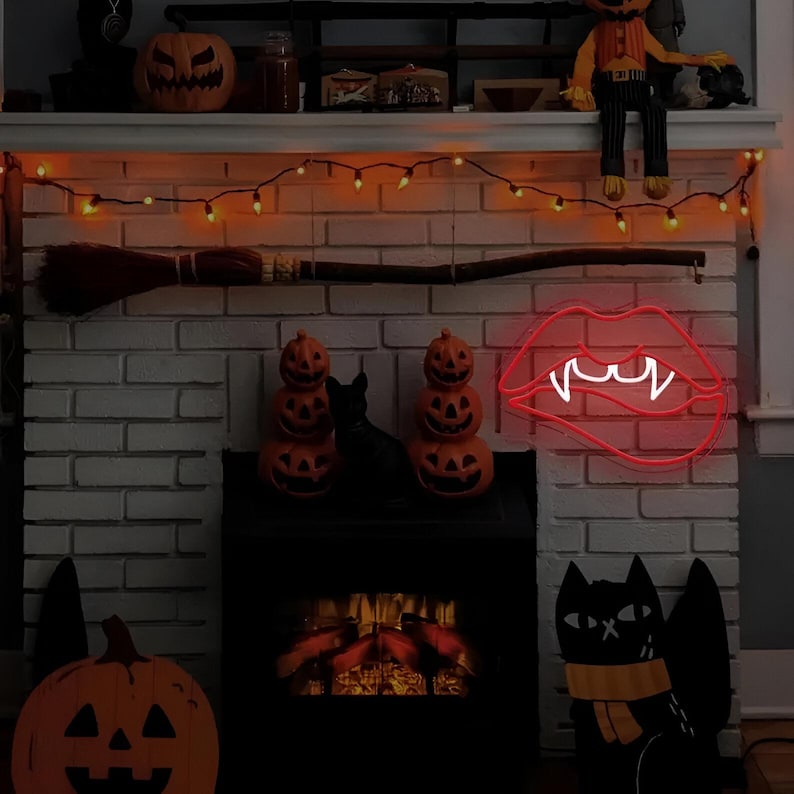 Devil’s Teeth and Lips Neon Sign  by Neon.Outshine – perfect LED wall art for Halloween