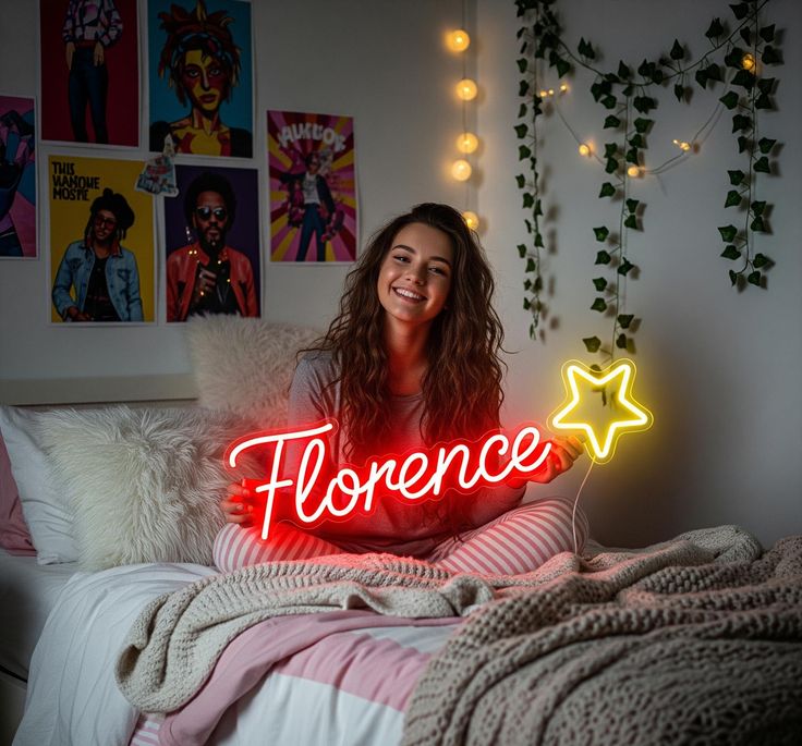 Florence' name neon sign in white LED, mounted on clear acrylic for modern home décor – Neon.Outshine.
