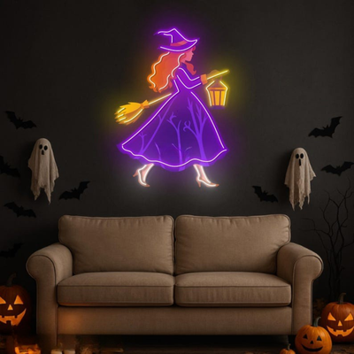 Flying witch Halloween neon sign in Printed Neon Lights by Neon.outshine, 