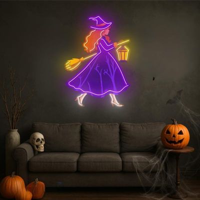 Flying witch Halloween neon sign in Printed Neon Lights by Neon.outshine, 