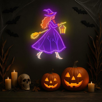 Flying witch Halloween neon sign in Printed Neon Lights by Neon.outshine 